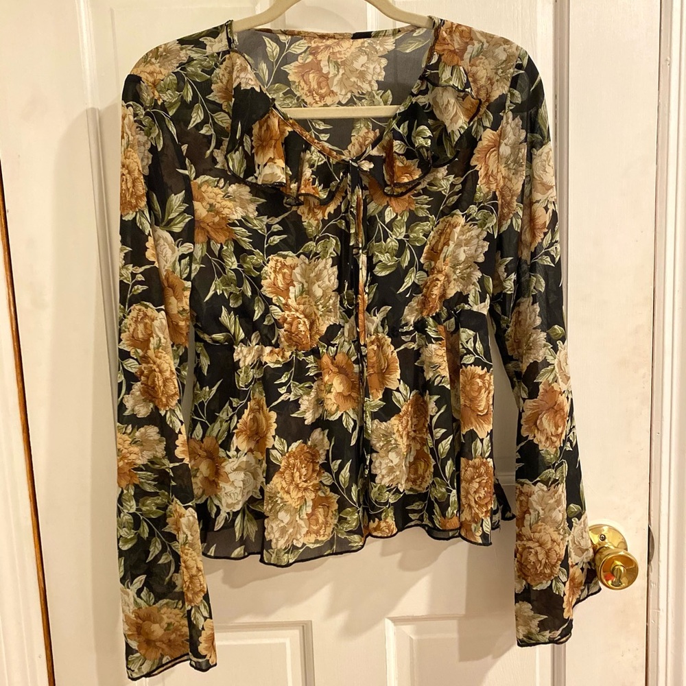 Brown and Black Floral Blouse